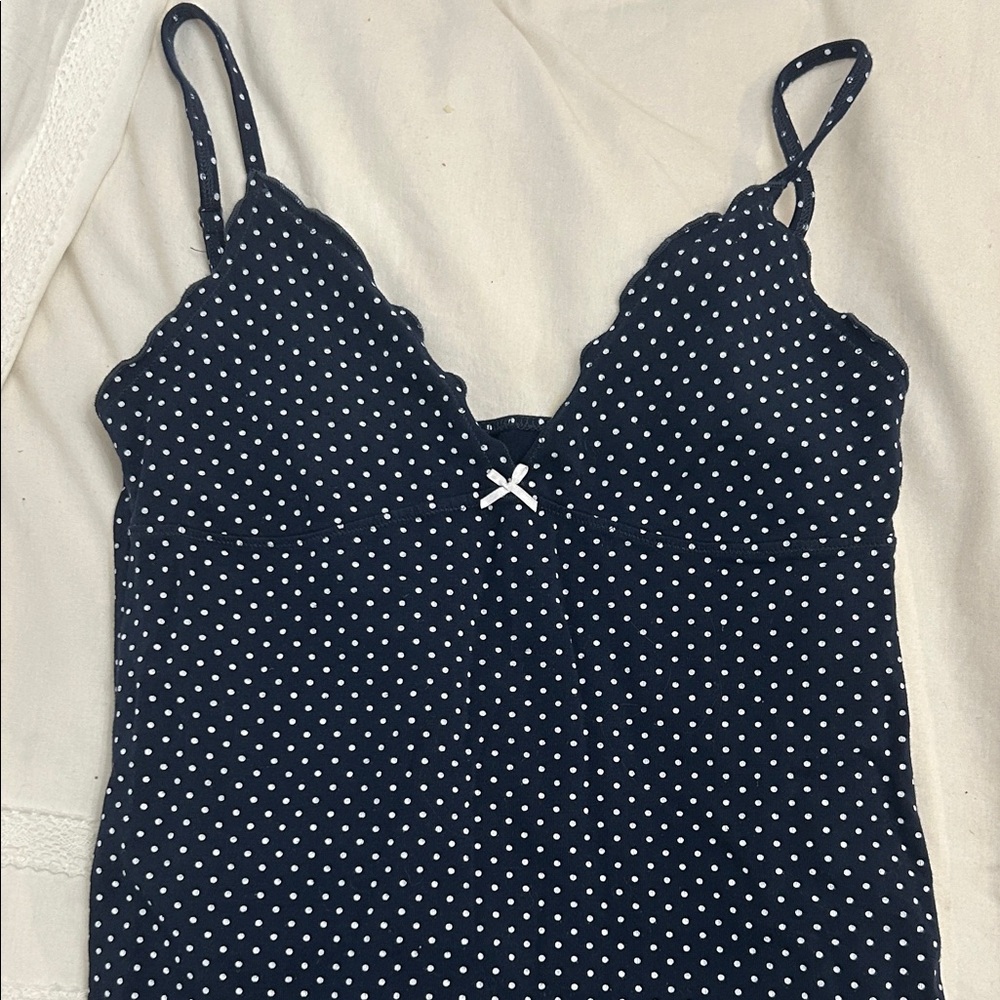 Navy Polka Dot mini dress with Scalloped Edges brandy melville